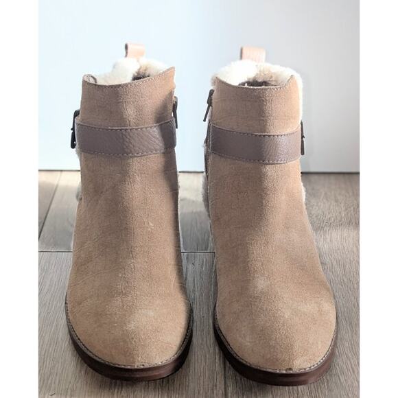 Kelsi Dagger Moto Sherpa Boots Size 9 Tan Beige Ankle Zip - Picture 3 of 10